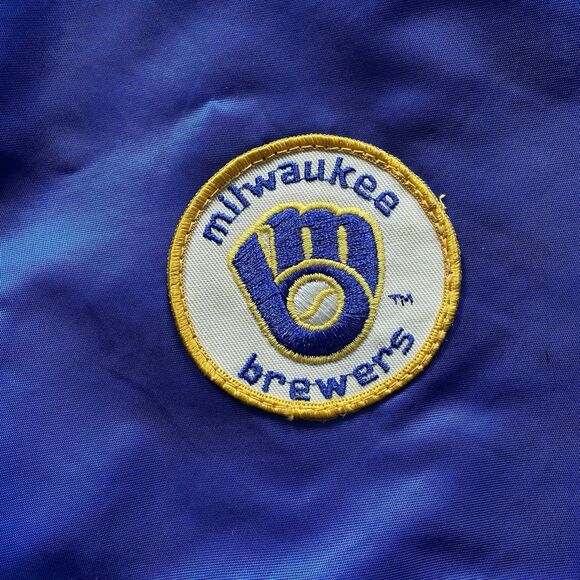 Vintage Milwaukee Brewers Pyramid Satin Jacket Small Blue Yellow Glove Logo 70s - Picture 7 of 11